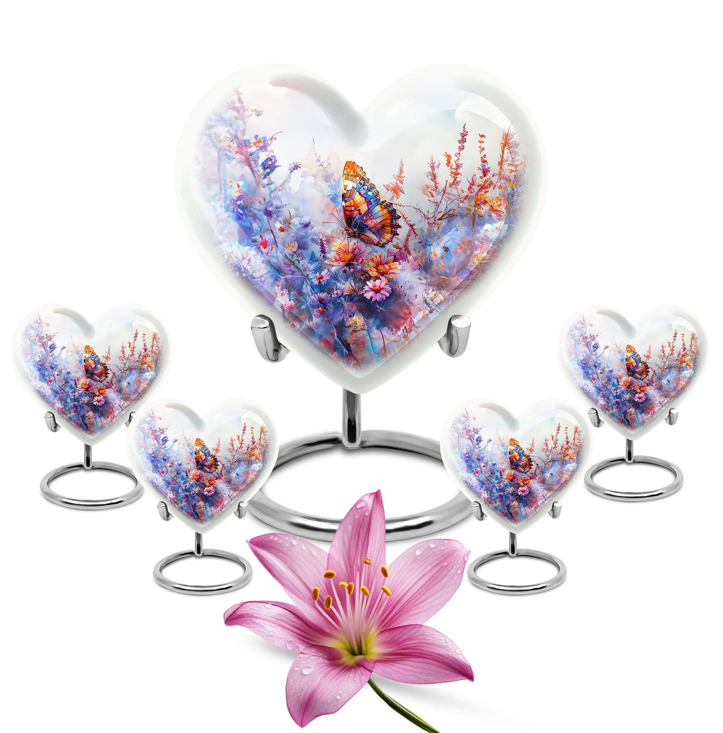 Heart Shape  Large Urn With 4 Keepsake Urn