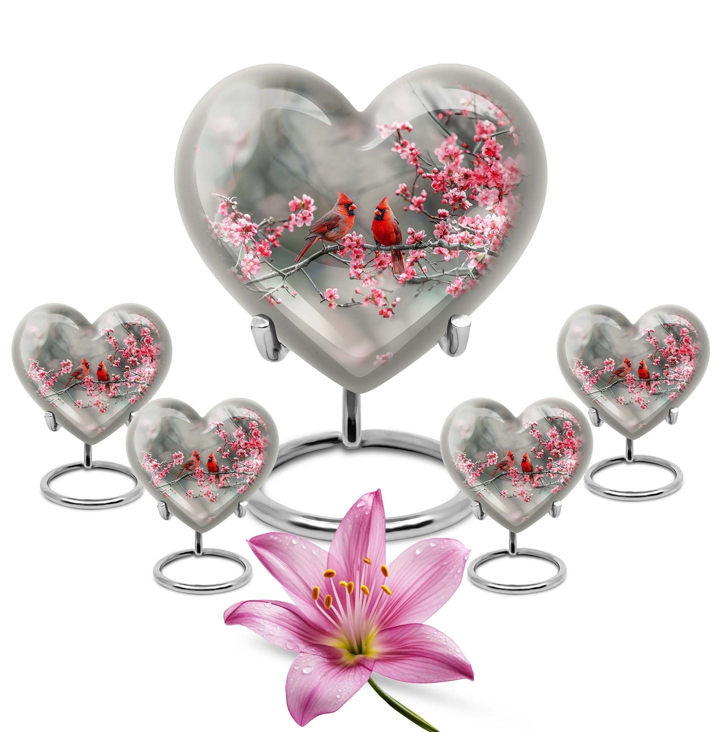 Heart Shape  Large Urn With 4 Keepsake Urn