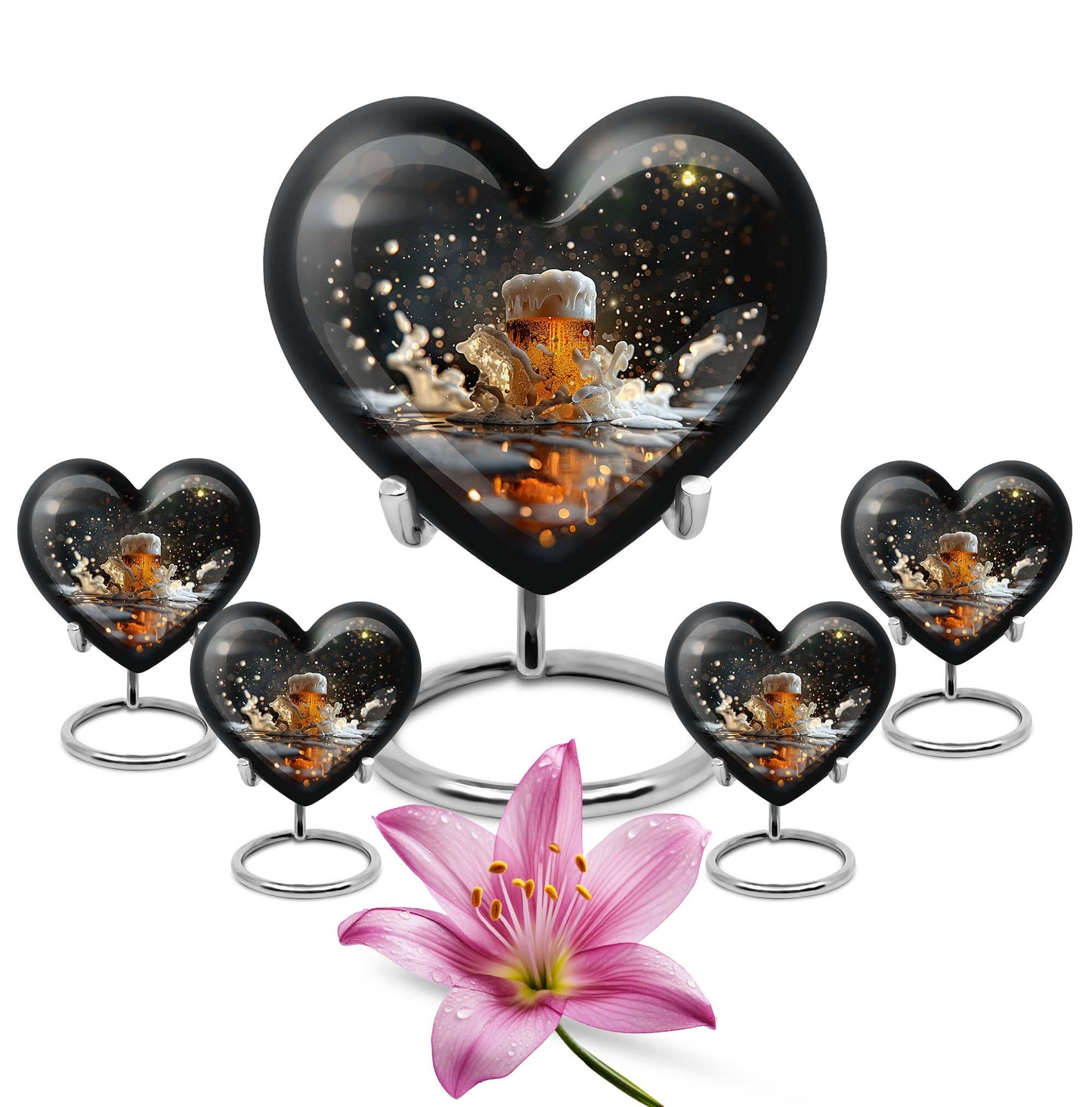 Heart Shape  Large Urn With 4 Keepsake Urn