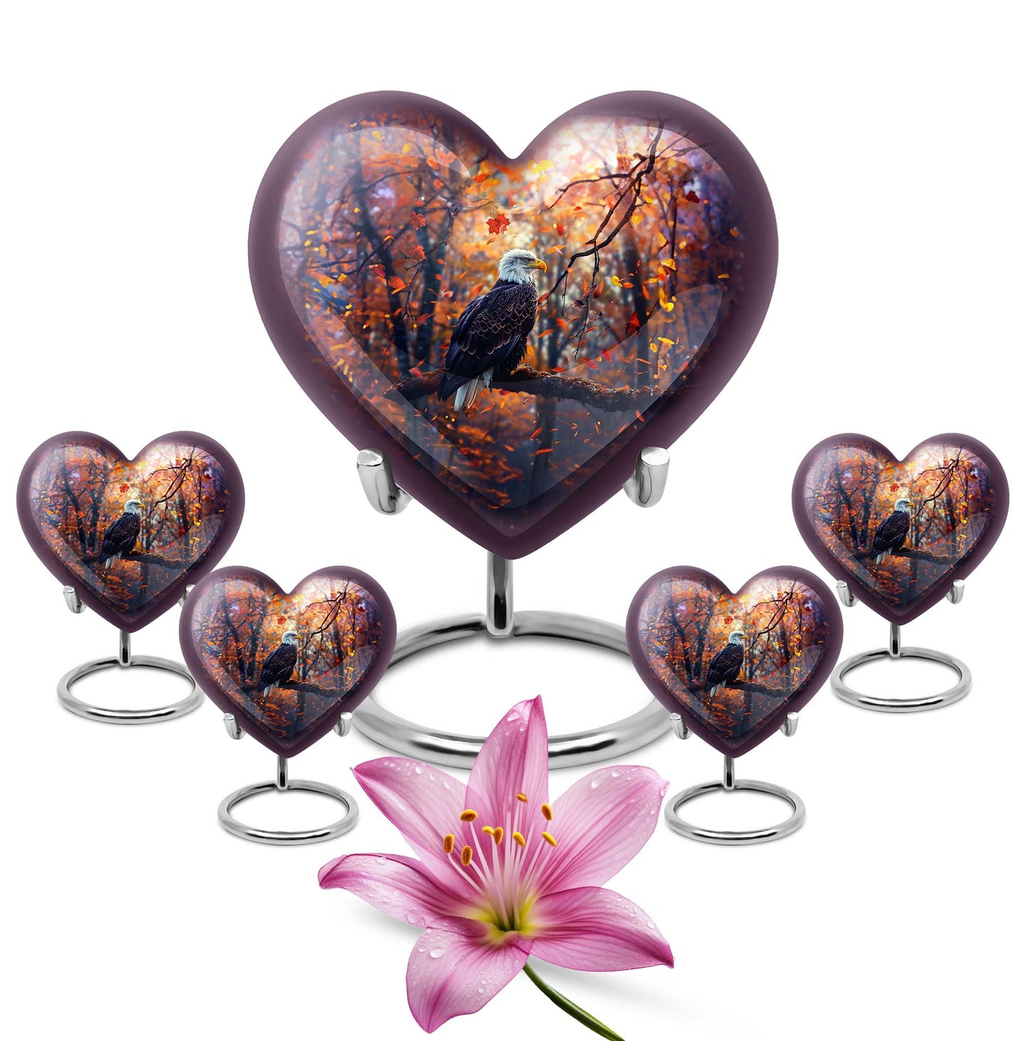 Heart Shape  Large Urn With 4 Keepsake Urn