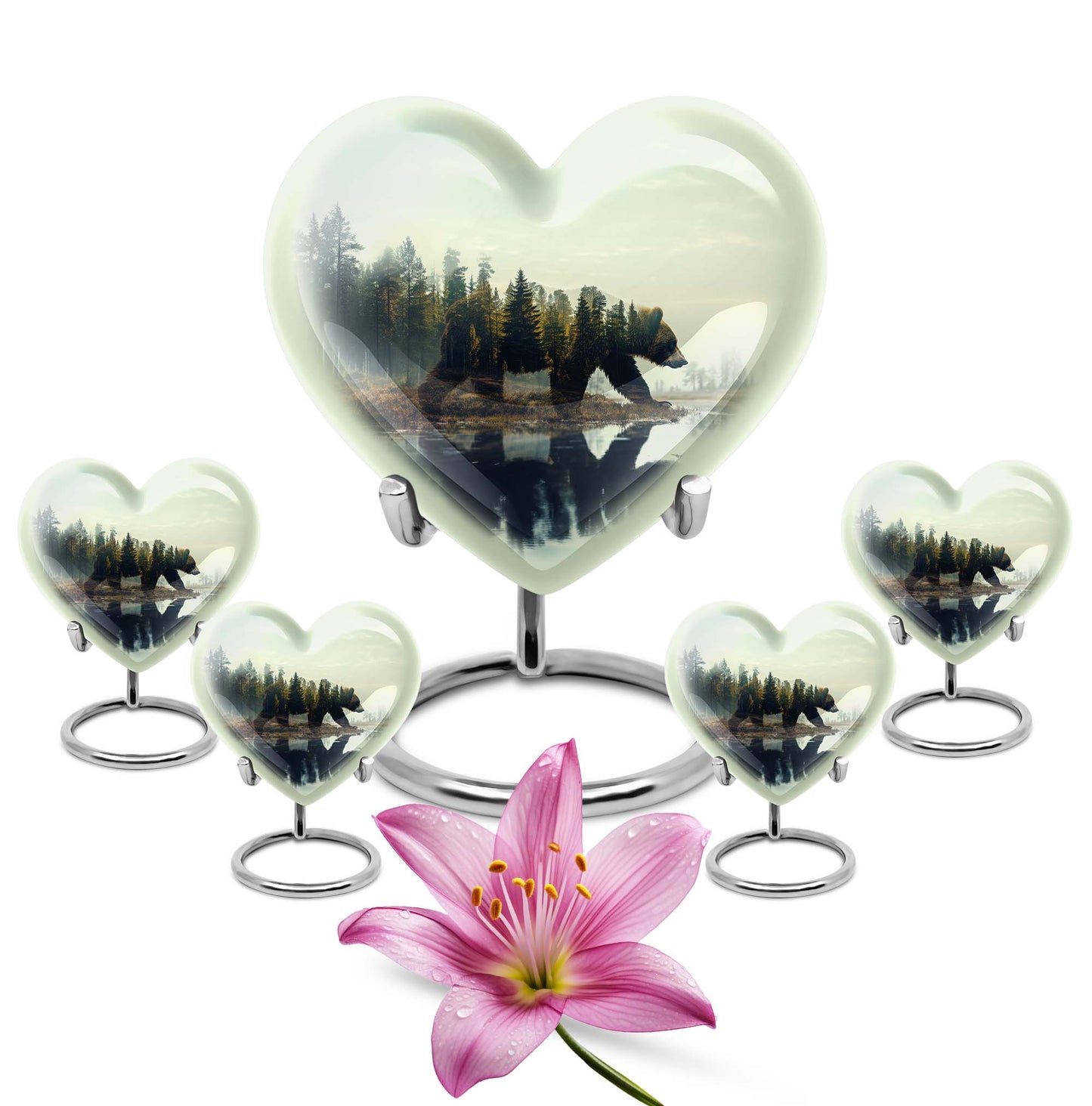 Heart Shape  Large Urn With 4 Keepsake Urn