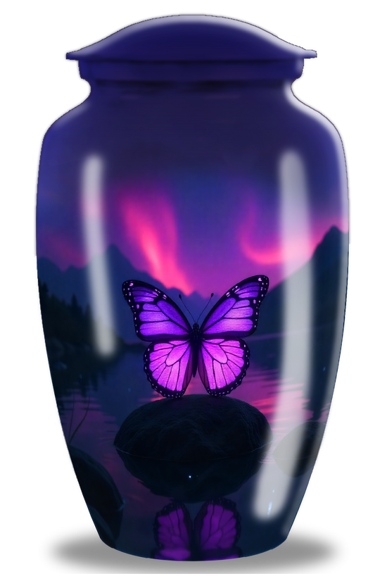 Pink & Purple Butterfly Cremation Urn –  Exclusive Handmade Urn
