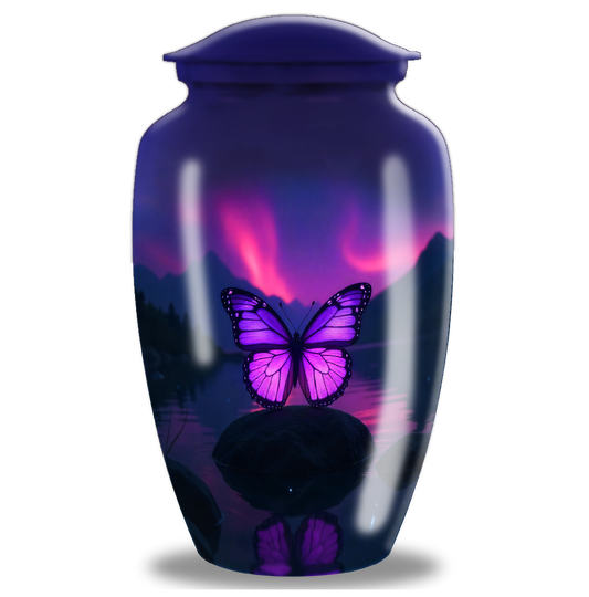 Pink & Purple Butterfly Cremation Urn –  Exclusive Handmade Urn