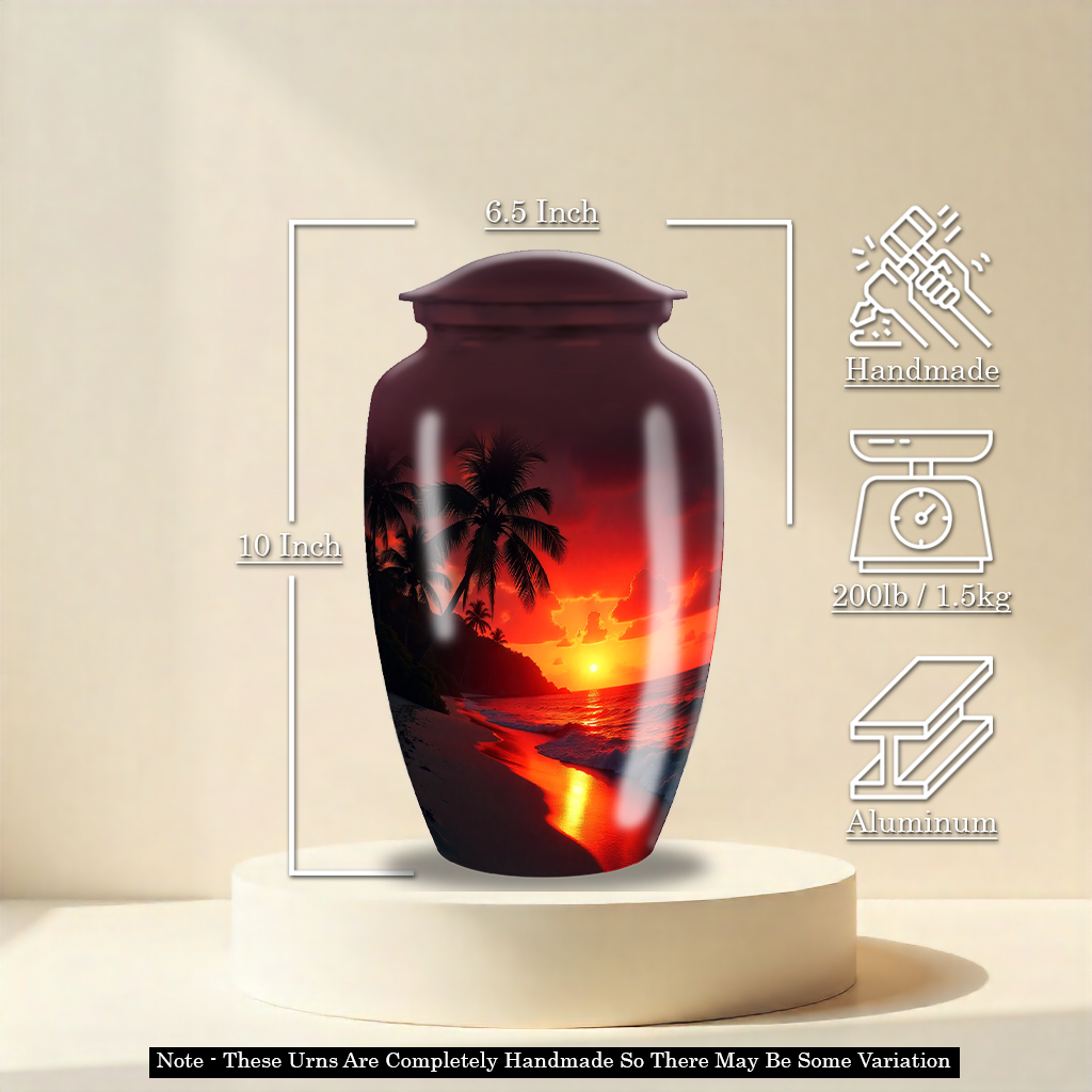 Red Sunset Beach Theme Cremation Urn