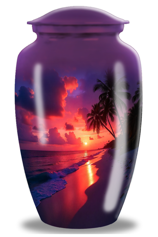 Sunset Beach Cremation Urn For Ashes - Purple Urn For Human Ashes