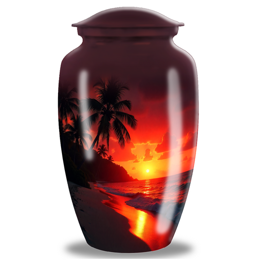 Red Sunset Beach Theme Cremation Urn