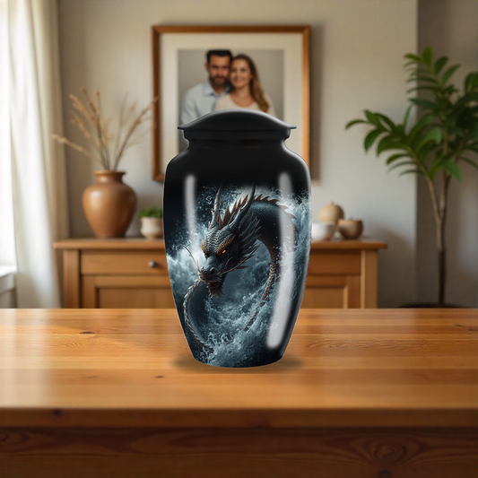 Black Japanese Dragon Large Cremation Urn For Ashes For Adults