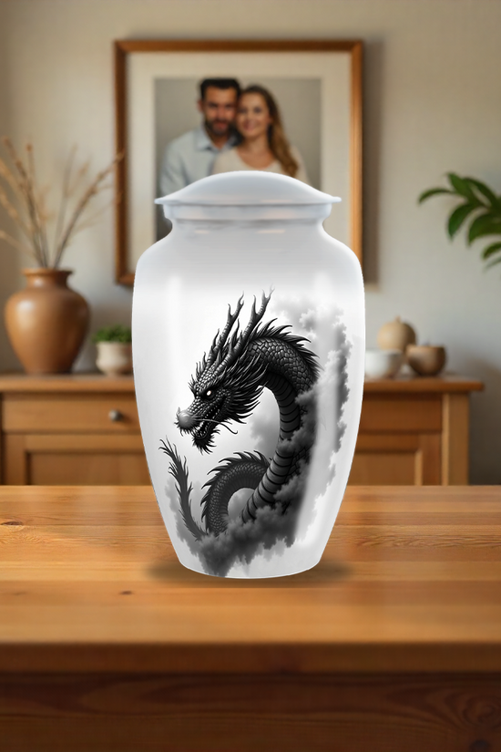 Black & Grey Dragon Large Cremation Urn