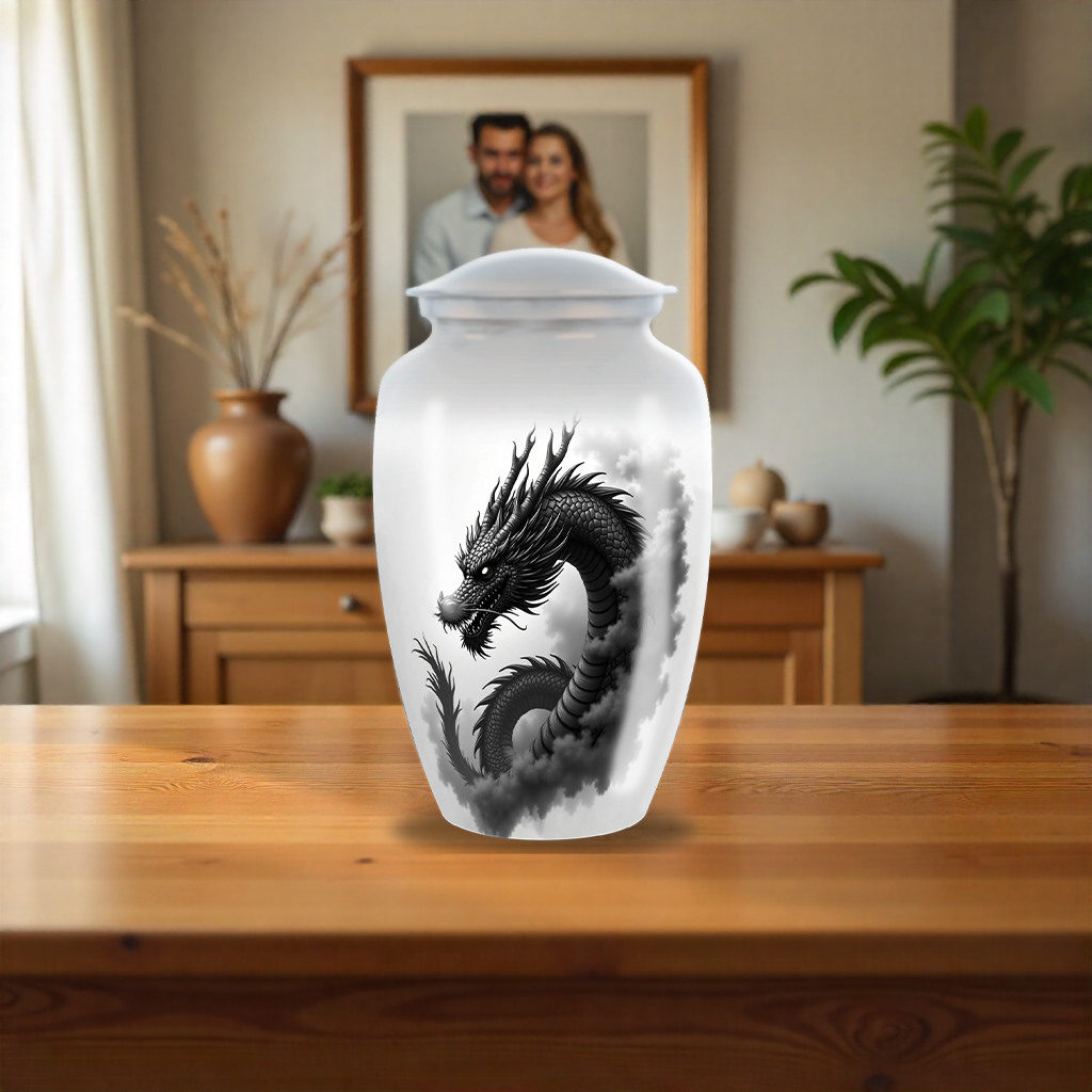 Black & Grey Dragon Large Cremation Urn
