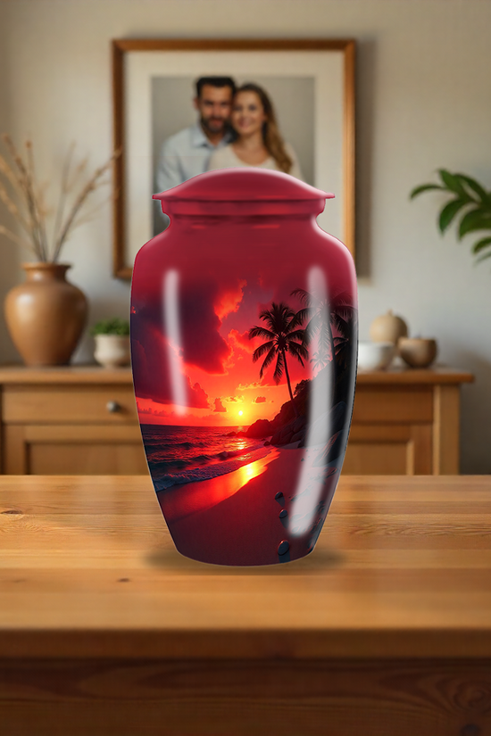 Orange Sunset Beach Cremation Urn