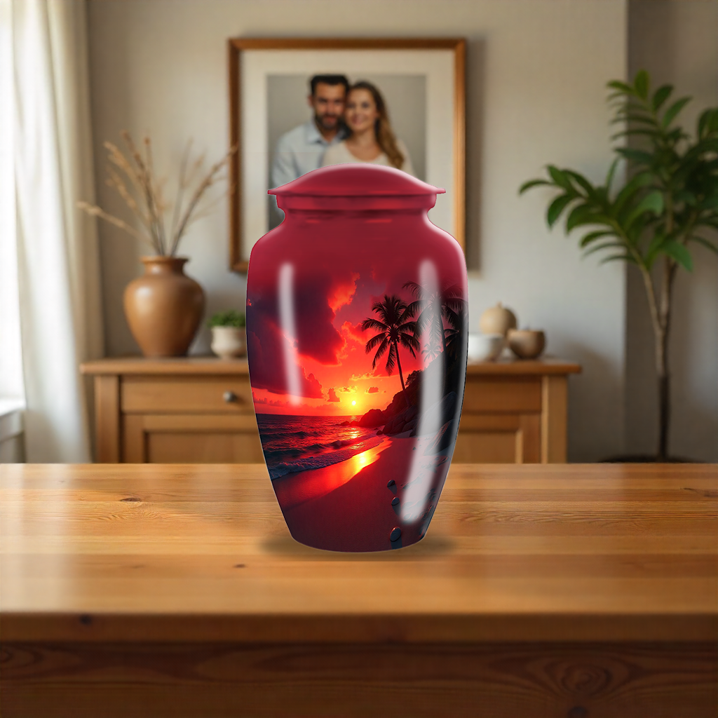 Orange Sunset Beach Cremation Urn