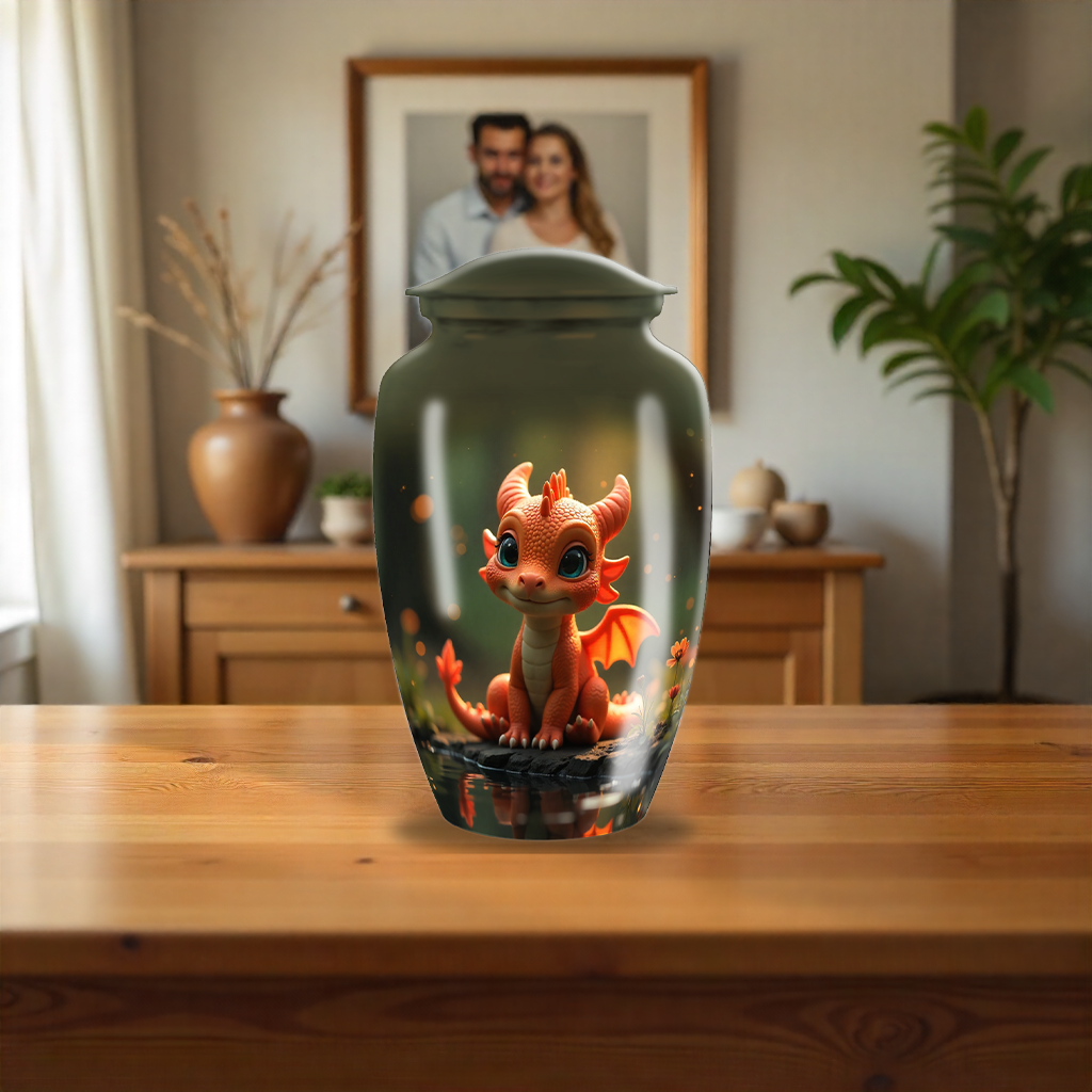 Red Baby Dragon Large Custom Cremation Urn For Human Ashes For Adult