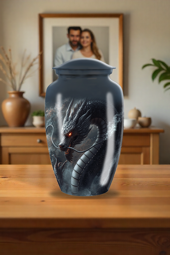 Majestic Chinese Black Dragon Large Cremation Urn For Human Ashes Remains