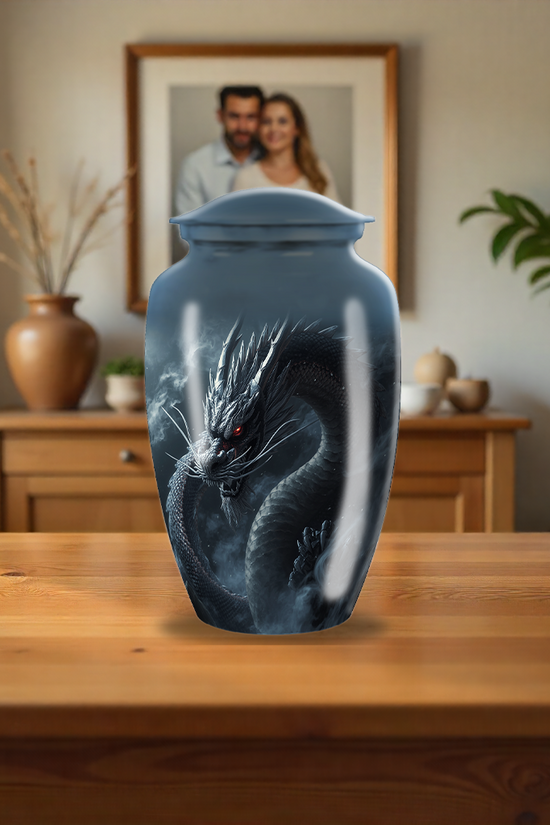 Black Chinese Dragon Large Cremation Urn For Ashes Male & Female