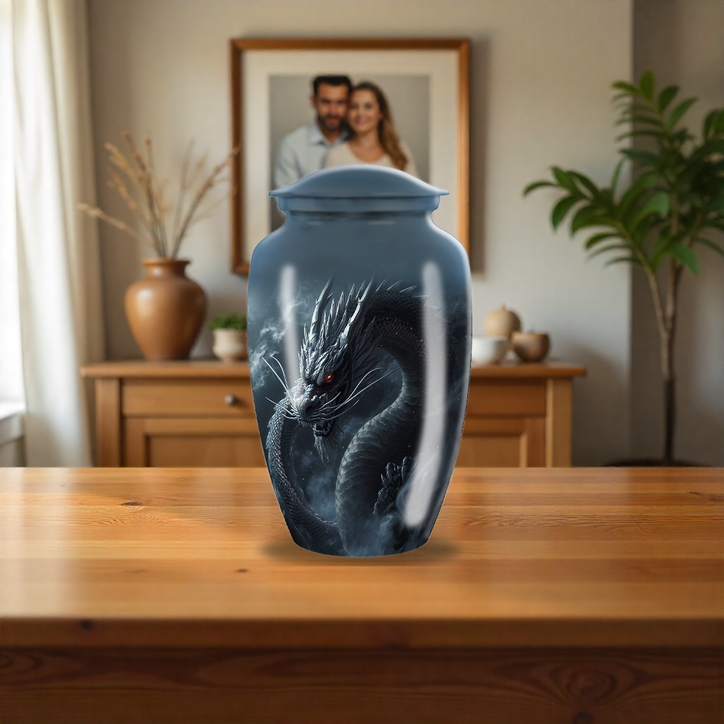 Black Chinese Dragon Large Cremation Urn For Ashes Male & Female