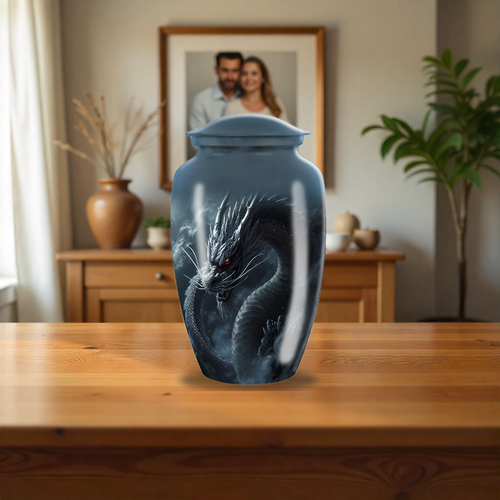 Black Chinese Dragon Large Cremation Urn For Ashes Male & Female