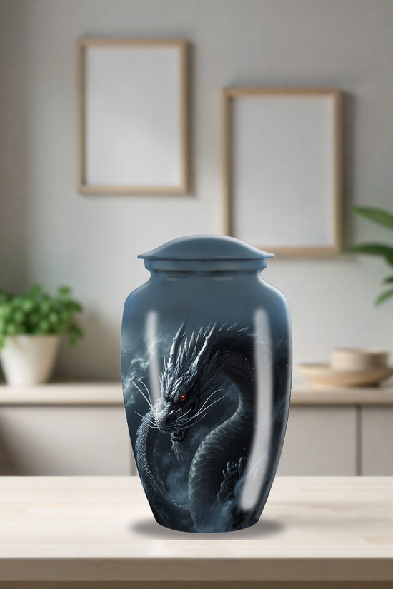 Black Chinese Dragon Large Cremation Urn For Ashes Male & Female