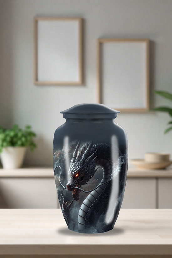 Majestic Chinese Black Dragon Large Cremation Urn For Human Ashes Remains