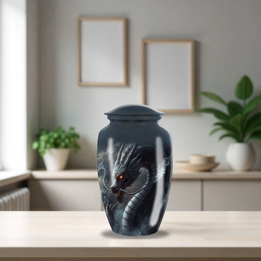 Majestic Chinese Black Dragon Large Cremation Urn For Human Ashes Remains