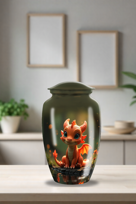 Red Baby Dragon Large Custom Cremation Urn For Human Ashes For Adult