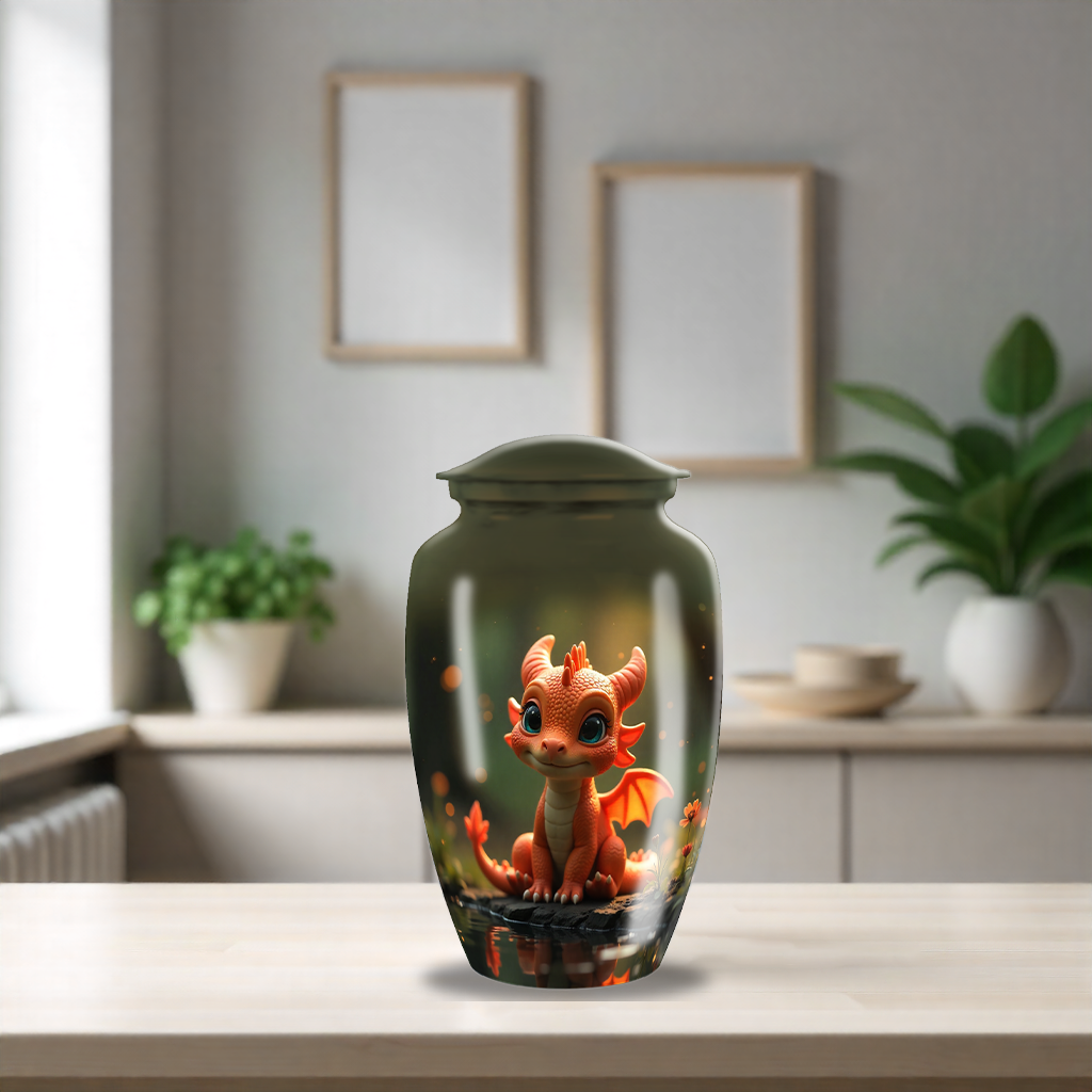 Red Baby Dragon Large Custom Cremation Urn For Human Ashes For Adult
