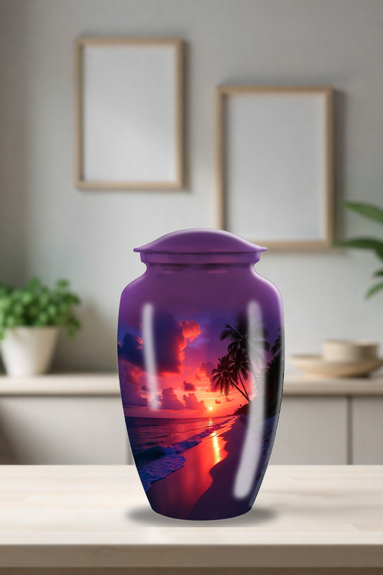 Sunset Beach Cremation Urn For Ashes - Purple Urn For Human Ashes