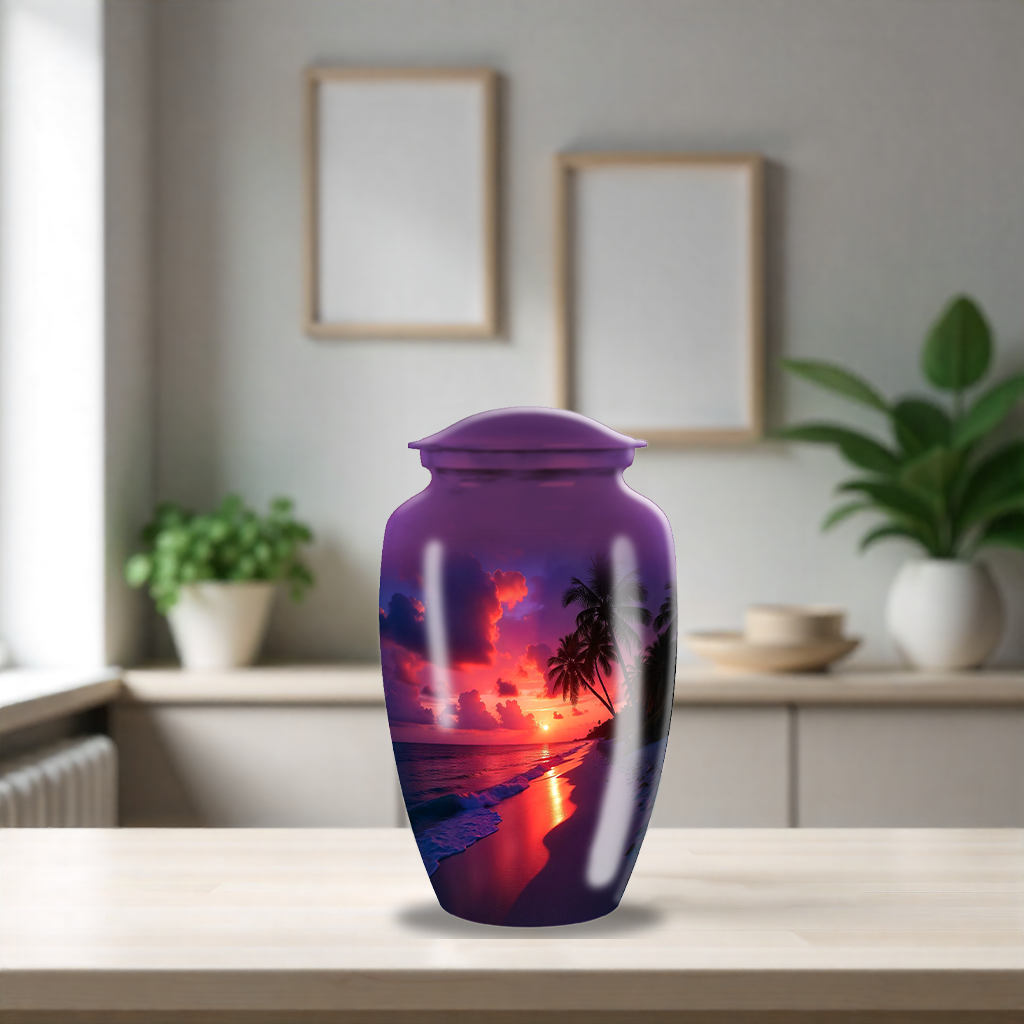 Sunset Beach Cremation Urn For Ashes - Purple Urn For Human Ashes