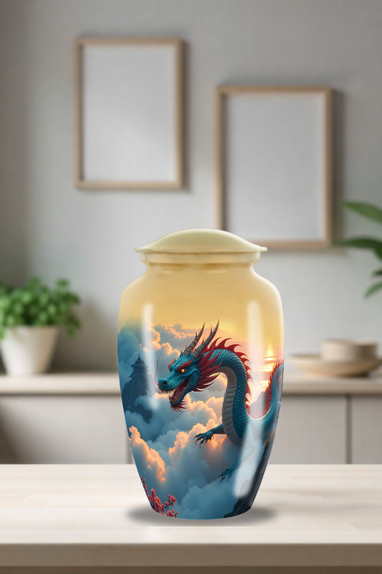 Blue Aggresive Dragon Large Cremation Urn For Human Ashes For Adult Male Dad