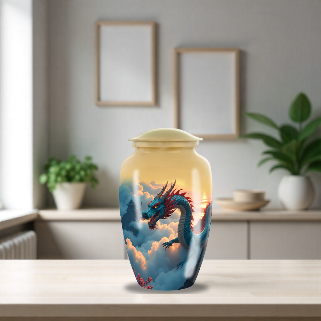 Blue Aggresive Dragon Large Cremation Urn For Human Ashes For Adult Male Dad