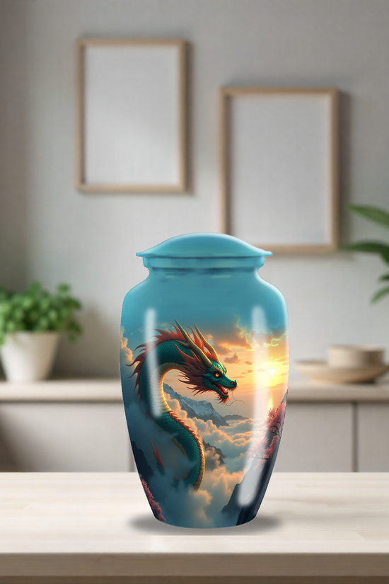 Blue Japanese Dragon Large Cremation Urn For Ashes For Adults