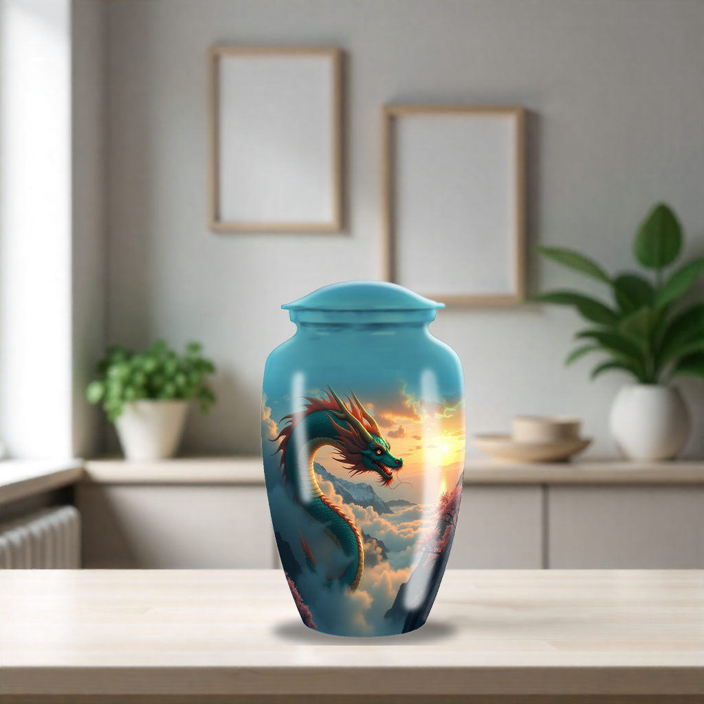 Blue Japanese Dragon Large Cremation Urn For Ashes For Adults