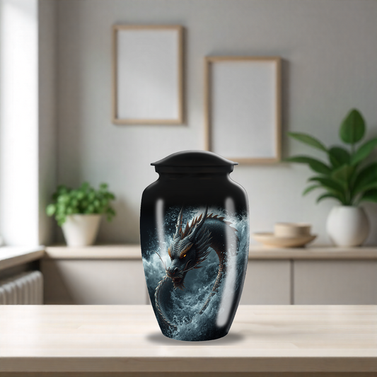 Black Japanese Dragon Large Cremation Urn For Ashes For Adults
