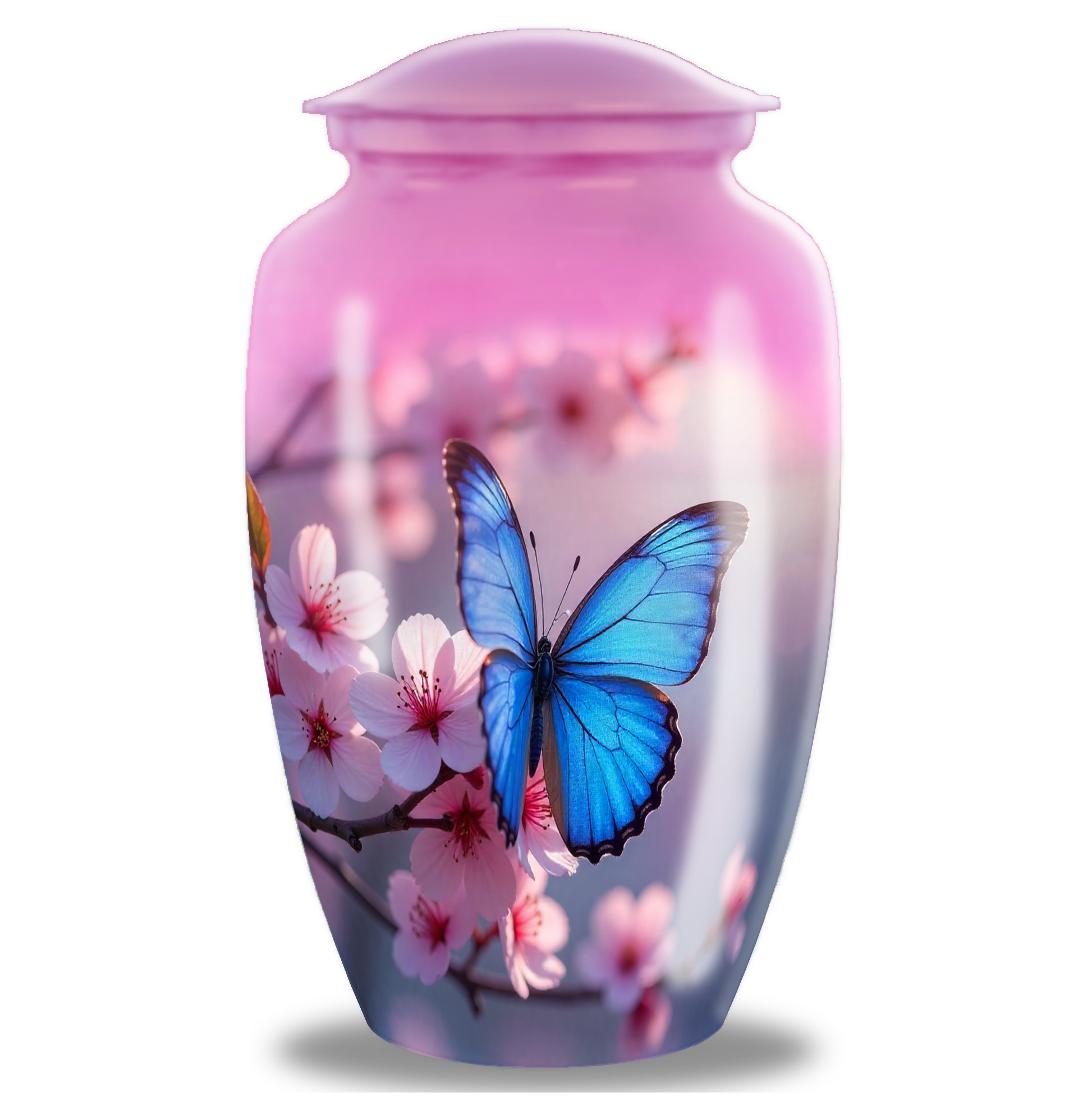Blue & Pink Butterfly Floral Cremation Urn